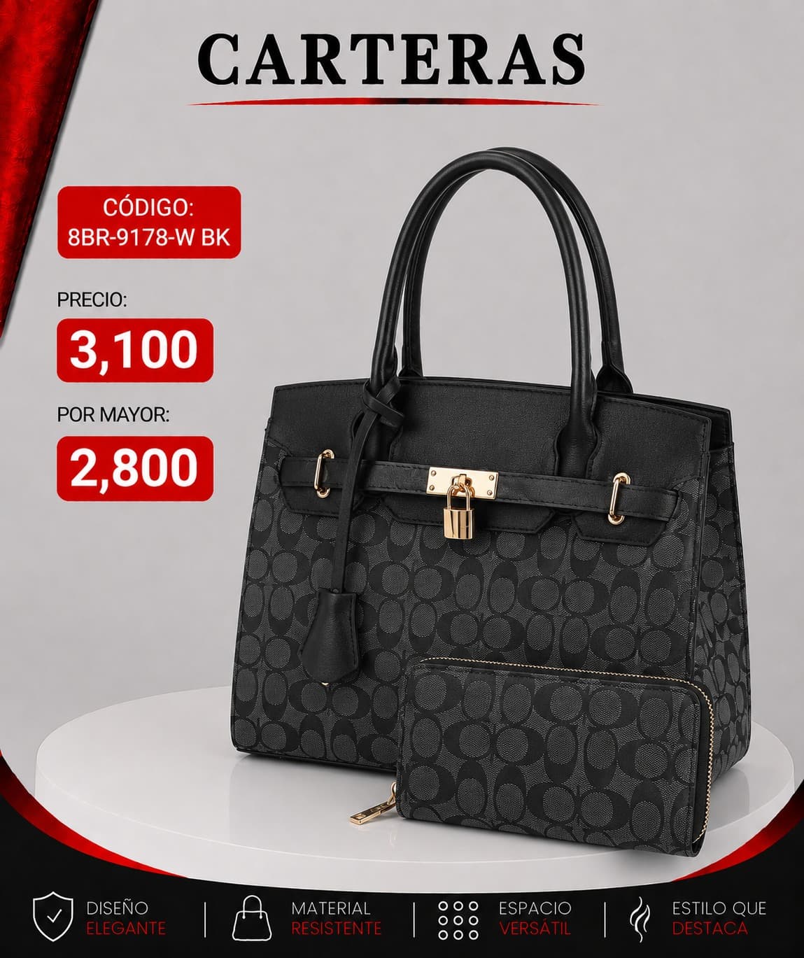 Cartera Negra 8BR-9178-BK