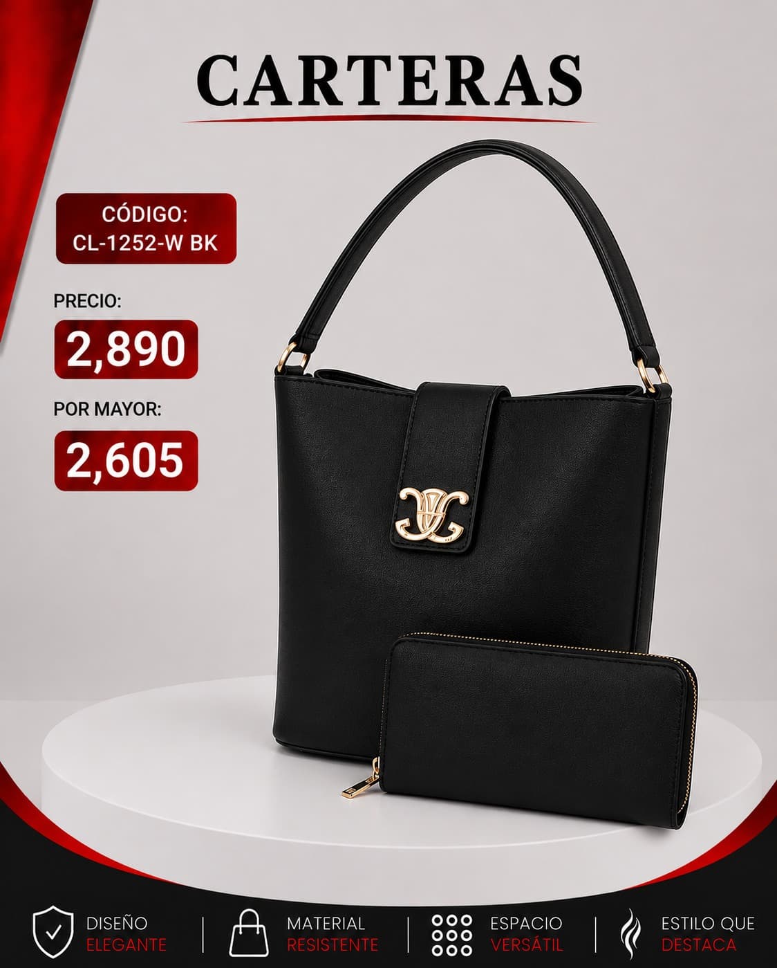 Cartera Negra CL-1252-BK