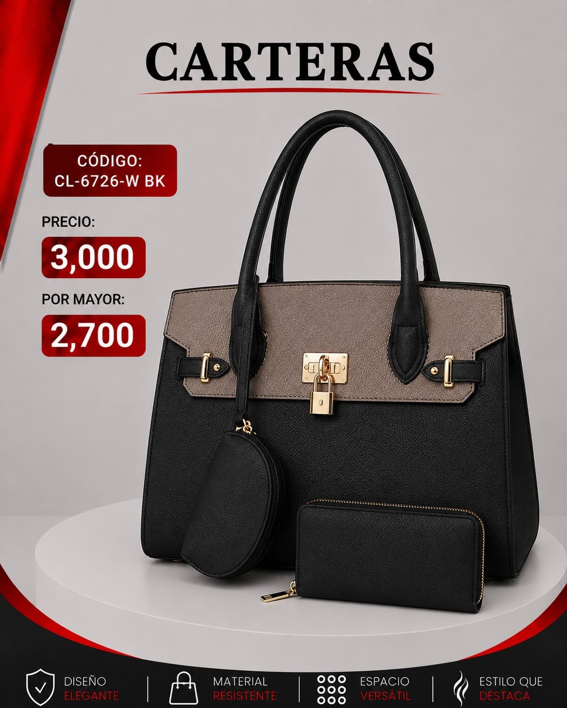 Cartera Negra CL-6726-BK