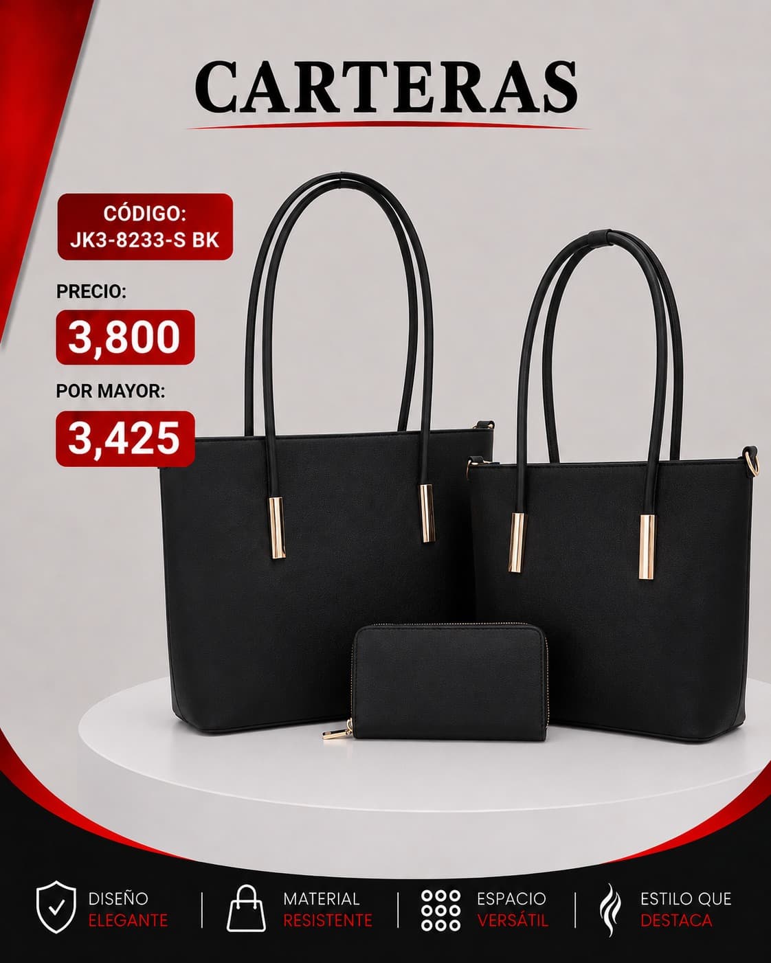 Set Carteras Negras JK3-8233-SBK