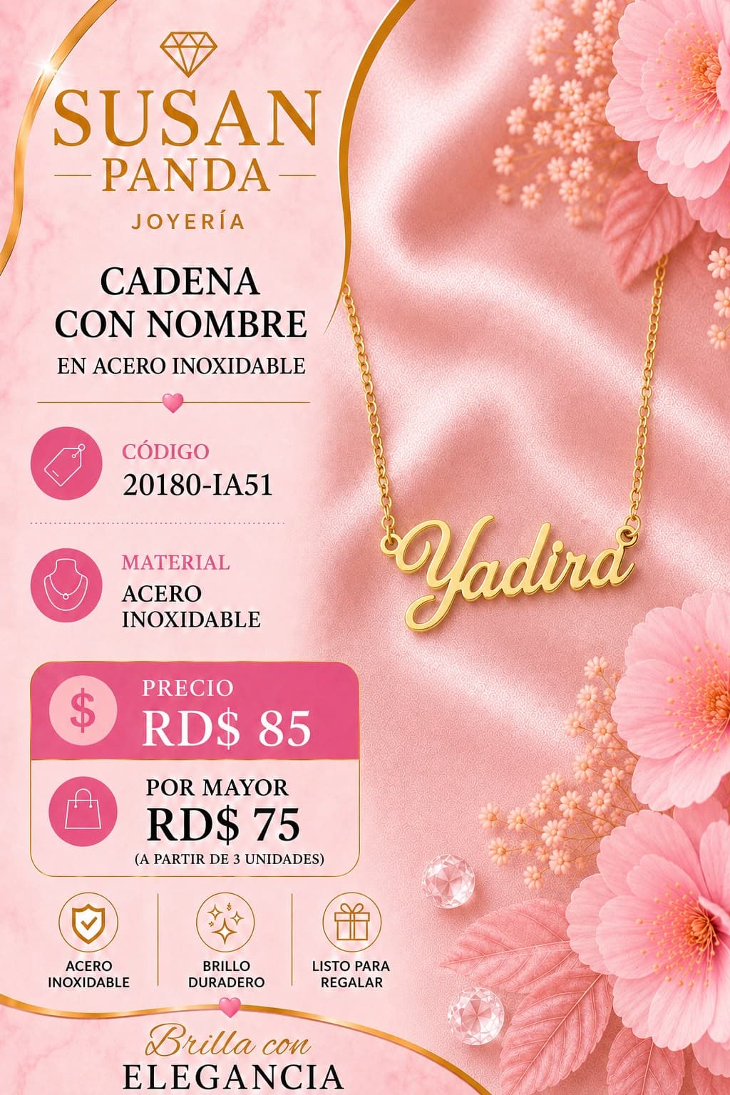 Cadena con Nombrre en Acero