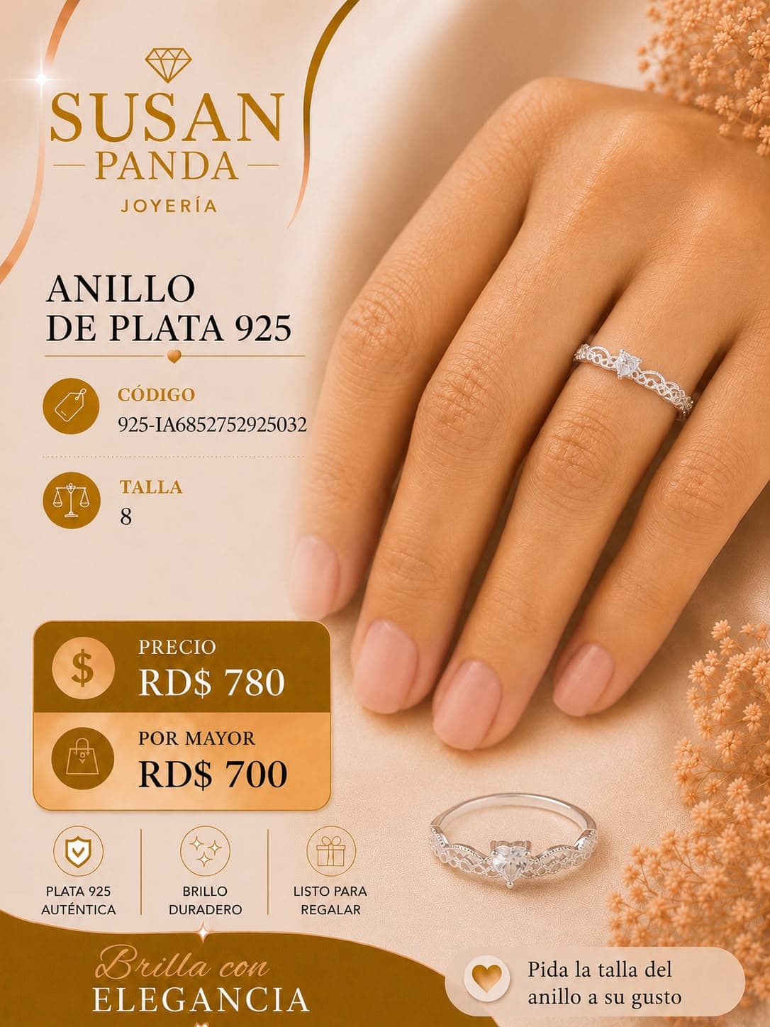 Anillo Corazon 1.00 Plata 925