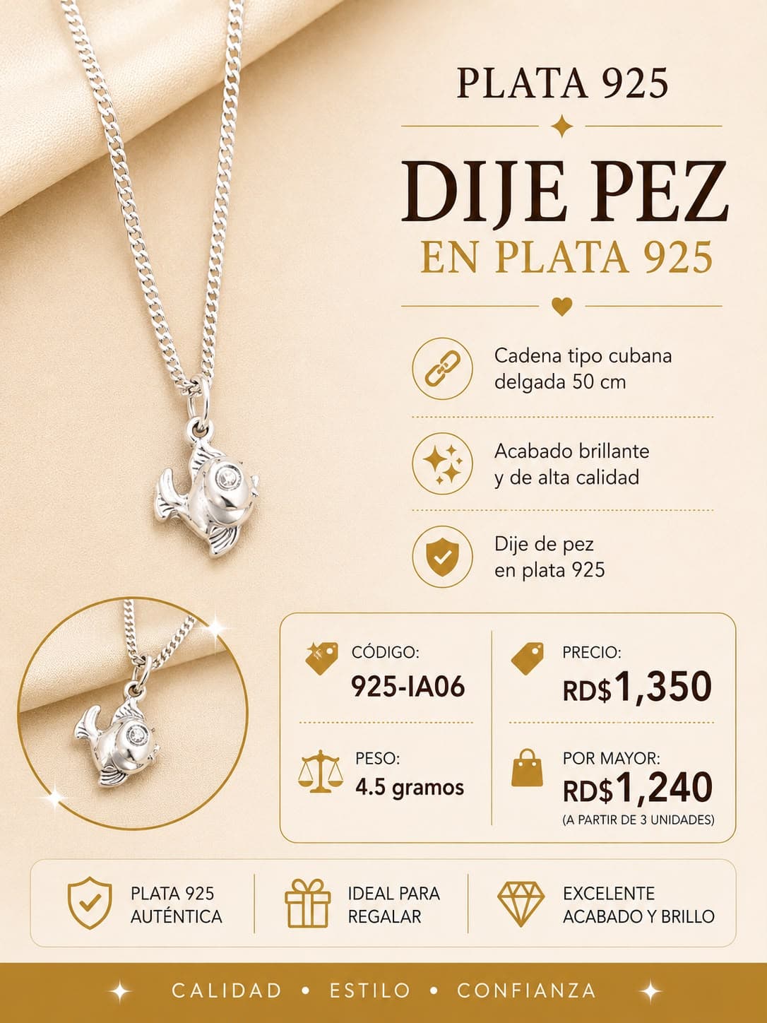 Cadena Cubana con Dige de Pez