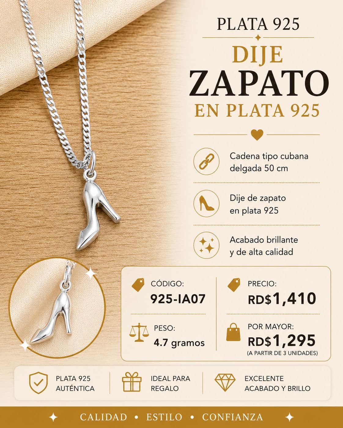 Cadena Cubana con Dige de Zapatos