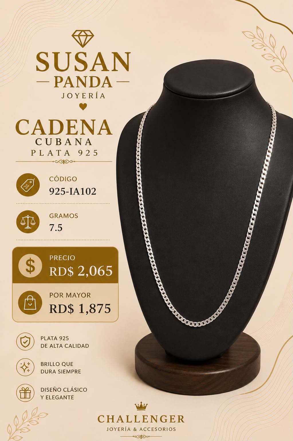 Cadena Cubana en Plata 925