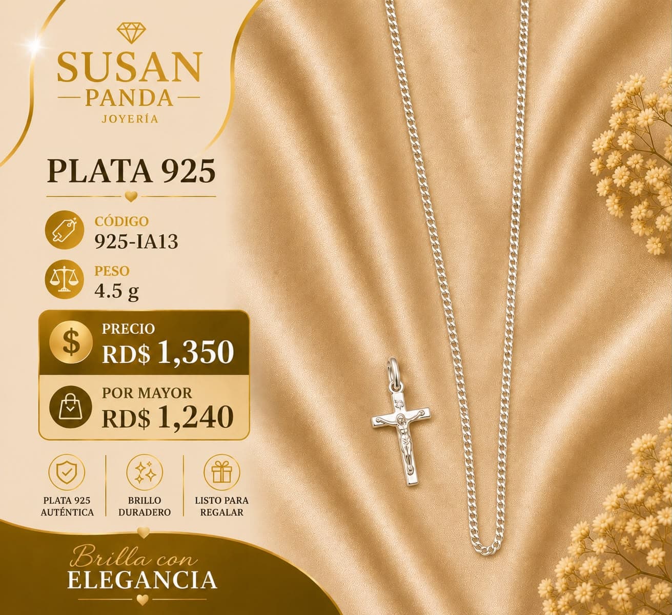 Cadena Cubana con Dije de Cruz