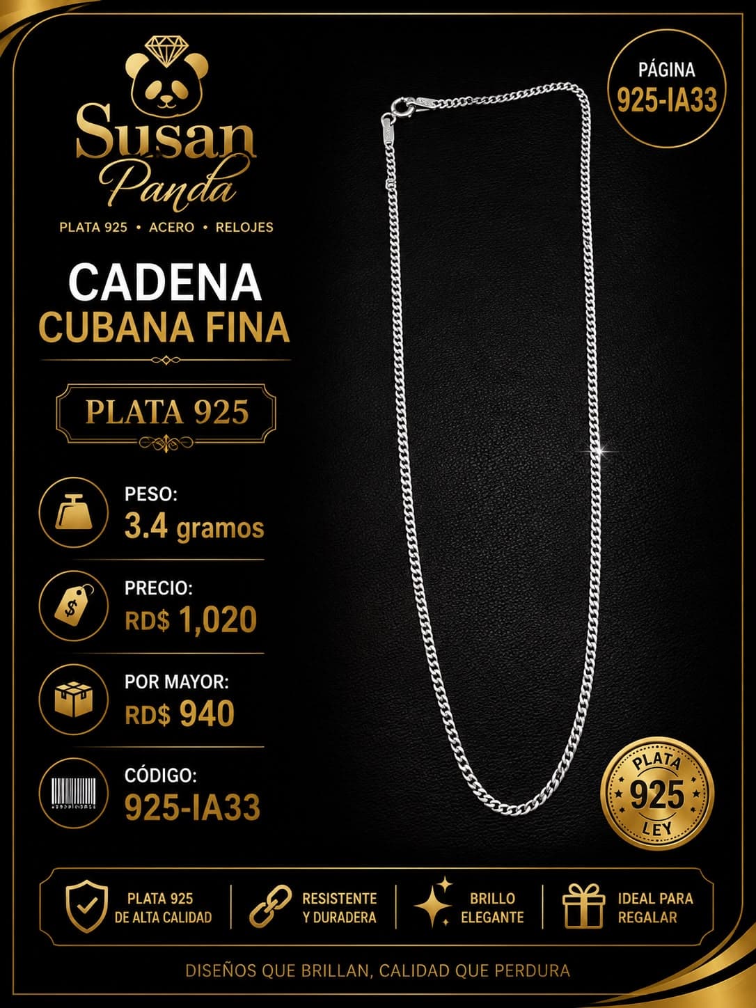 Cadena de Plata Sola 3.3