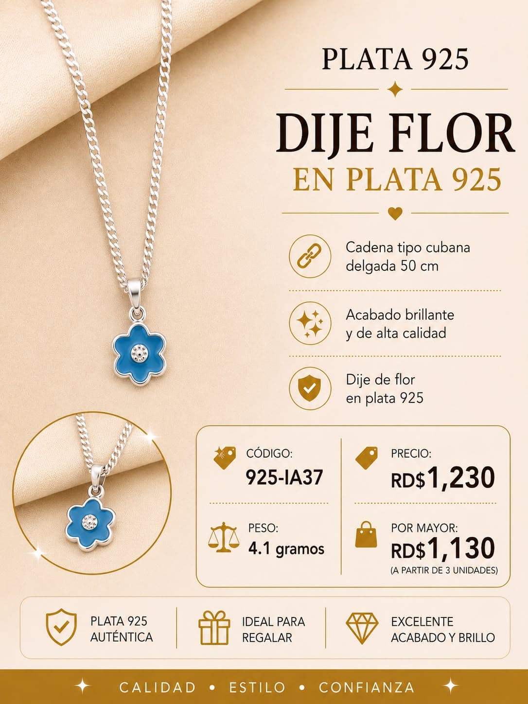 Cadena con Madalla con Flor