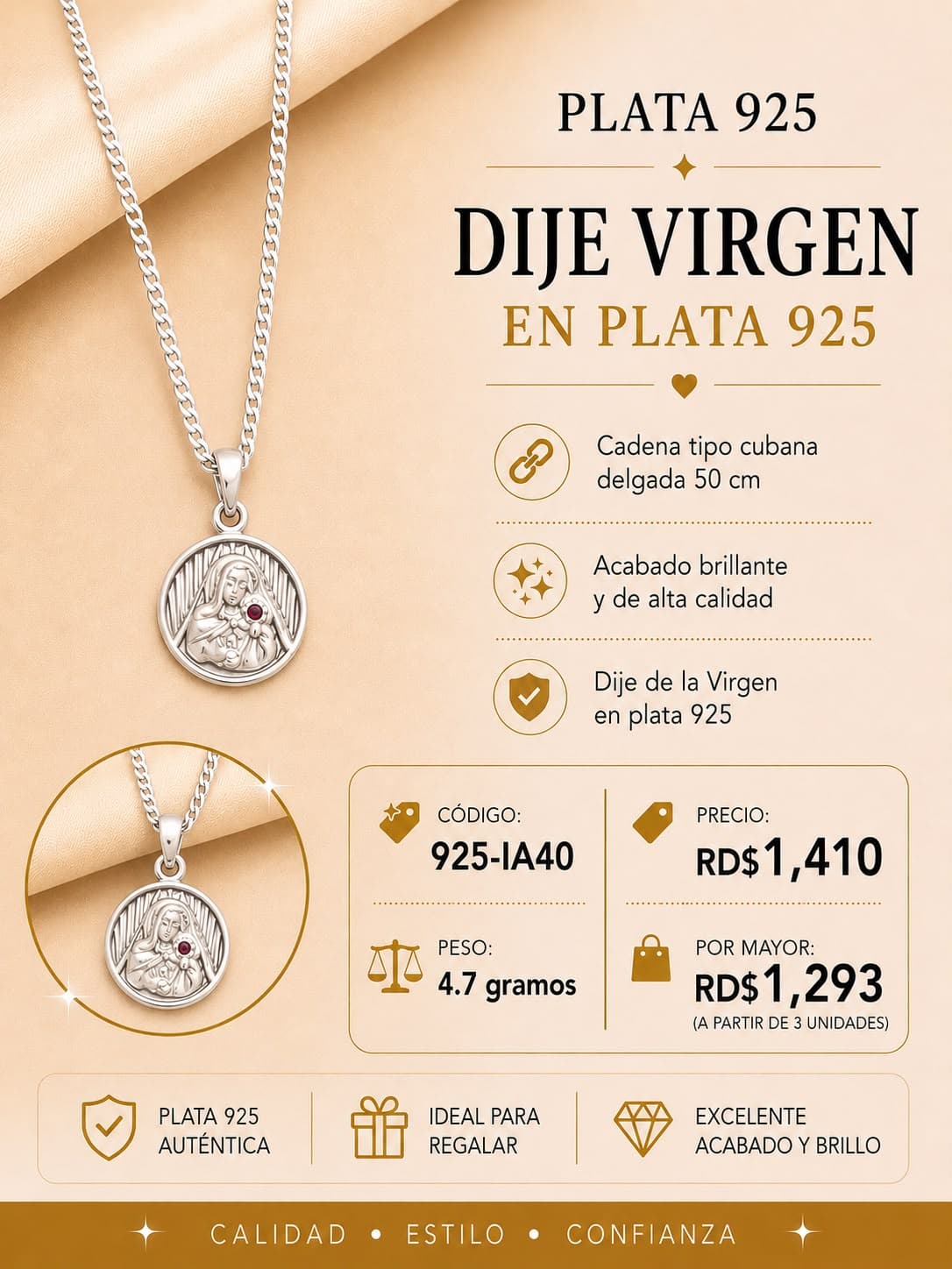 Medalla Redonda con la Virgen