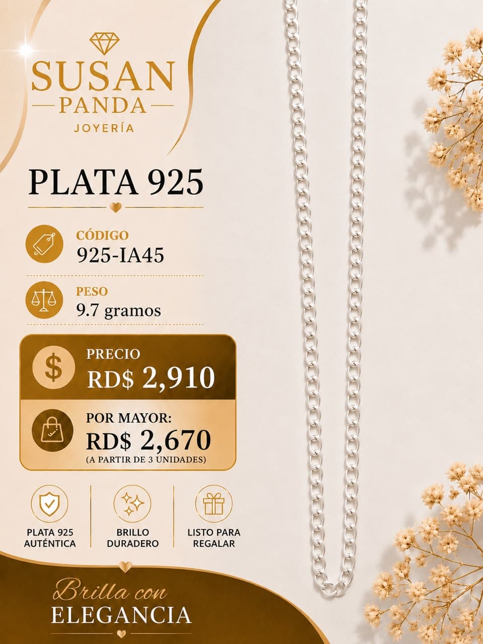 Cadena de Plata Cubana 9.7