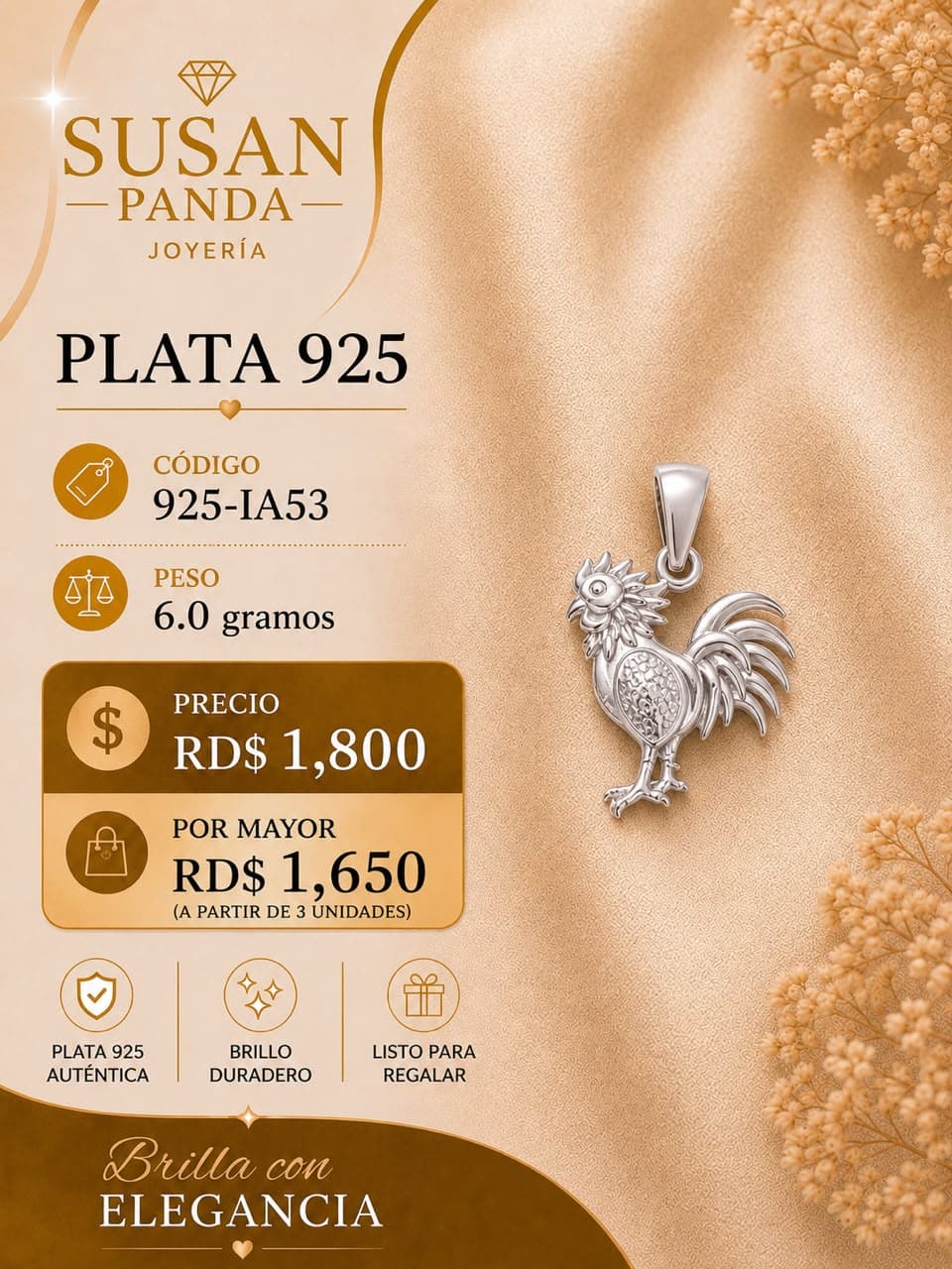 Medalla de Gallo en Plata 925