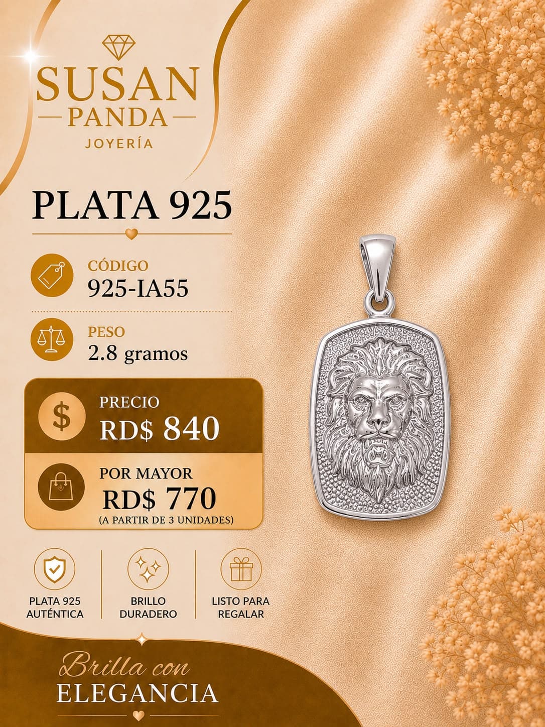 Medalla de Leon en Plata 925