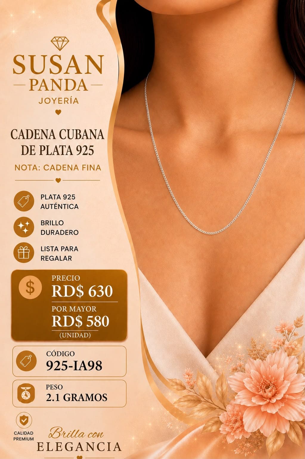Cadena Cubana de Plata 925