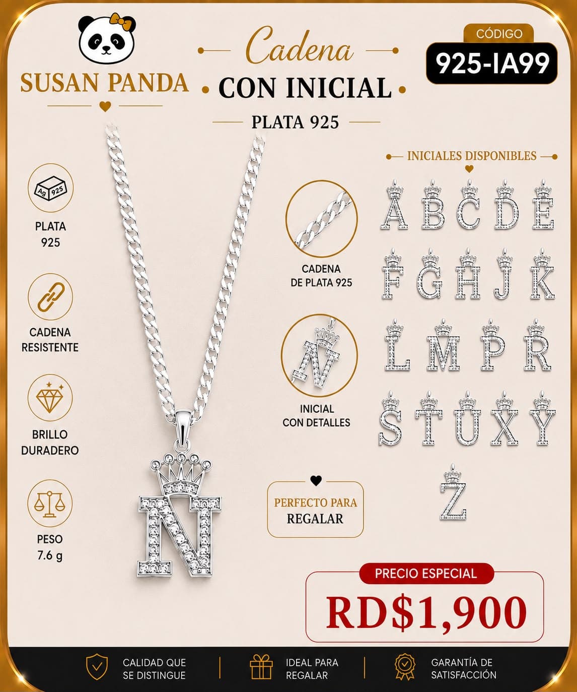 Cadena con Inicial Plata 925 OFERTA1900