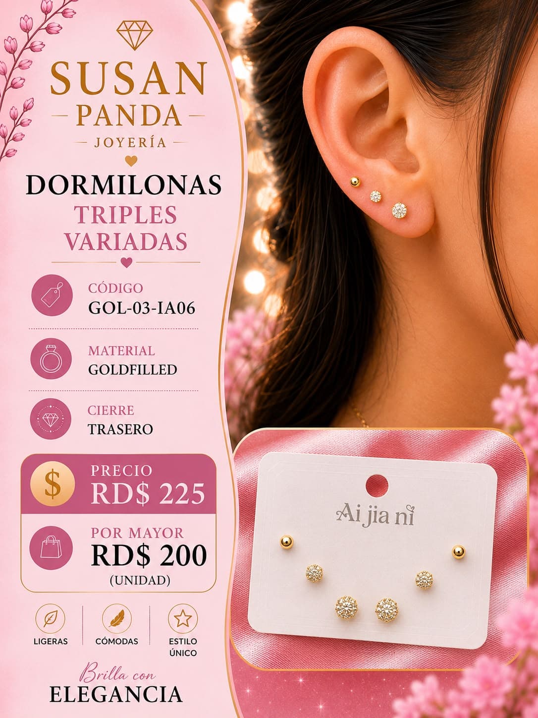 Paquete de Aretes de Tres Pc Goldfiller