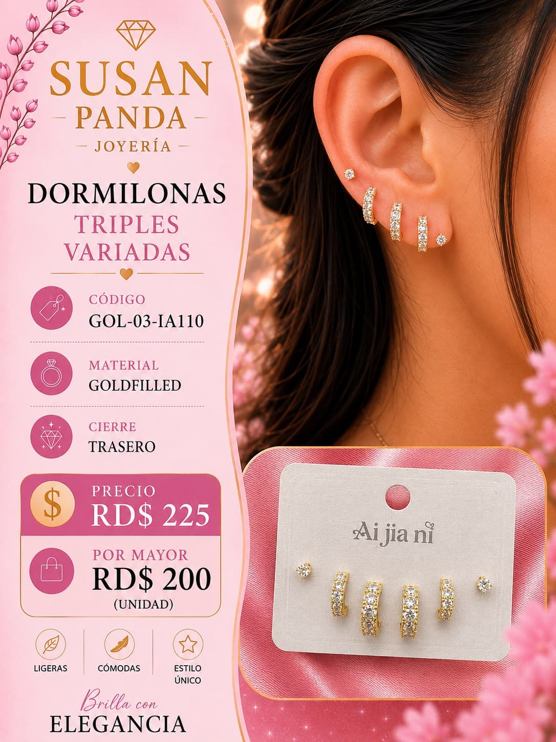 Paquete de Arete de Tres Pc Goldfiller