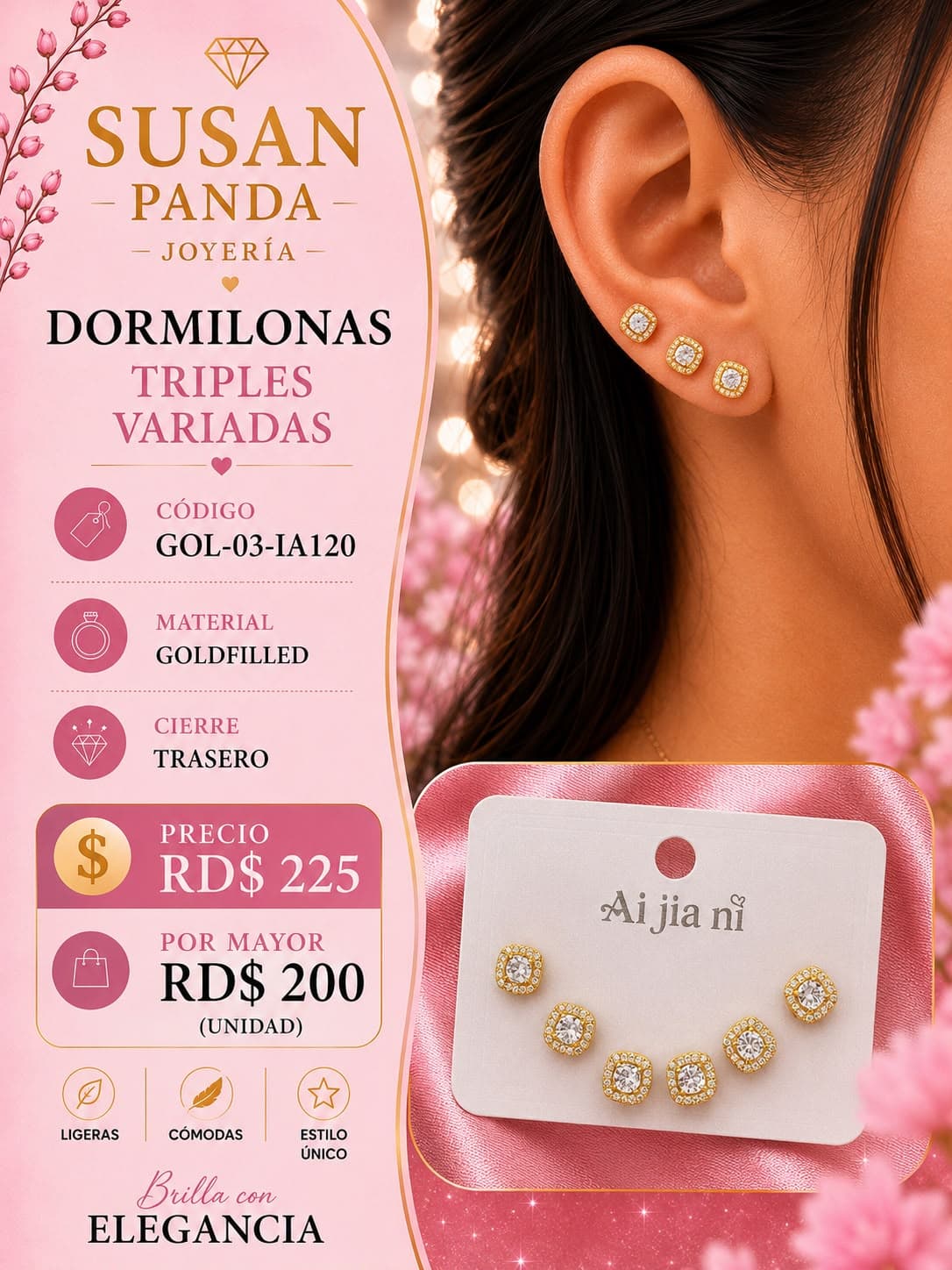Paquete de Aretes de Tres Pc Goldfiller