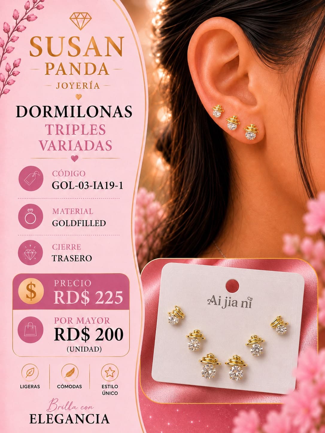 Paquete de Aretes de Tres Pc Goldfiller