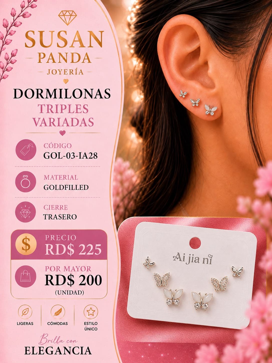 Paquete de Arete de Tres Pc Goldfiller