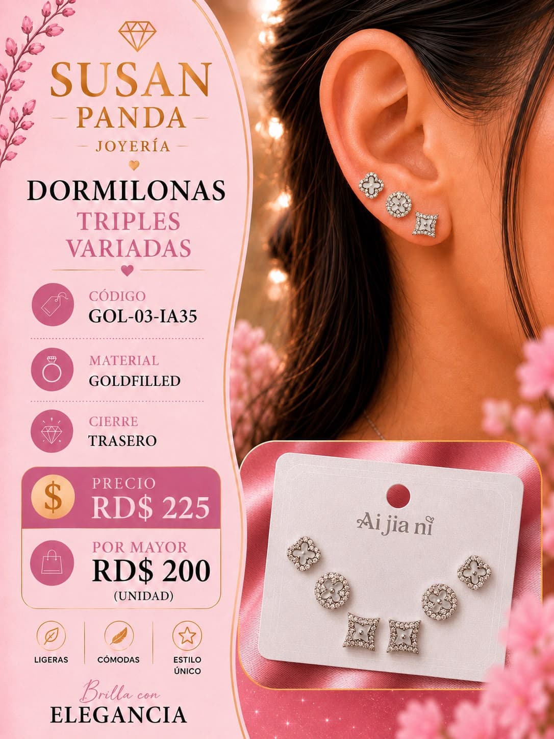 Paquete de Aretes de Tres Pc Goldfiller