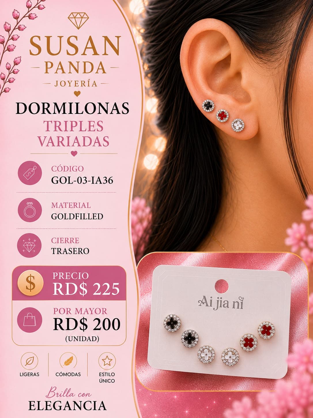 Paquetes de Aretes de Tres Pc