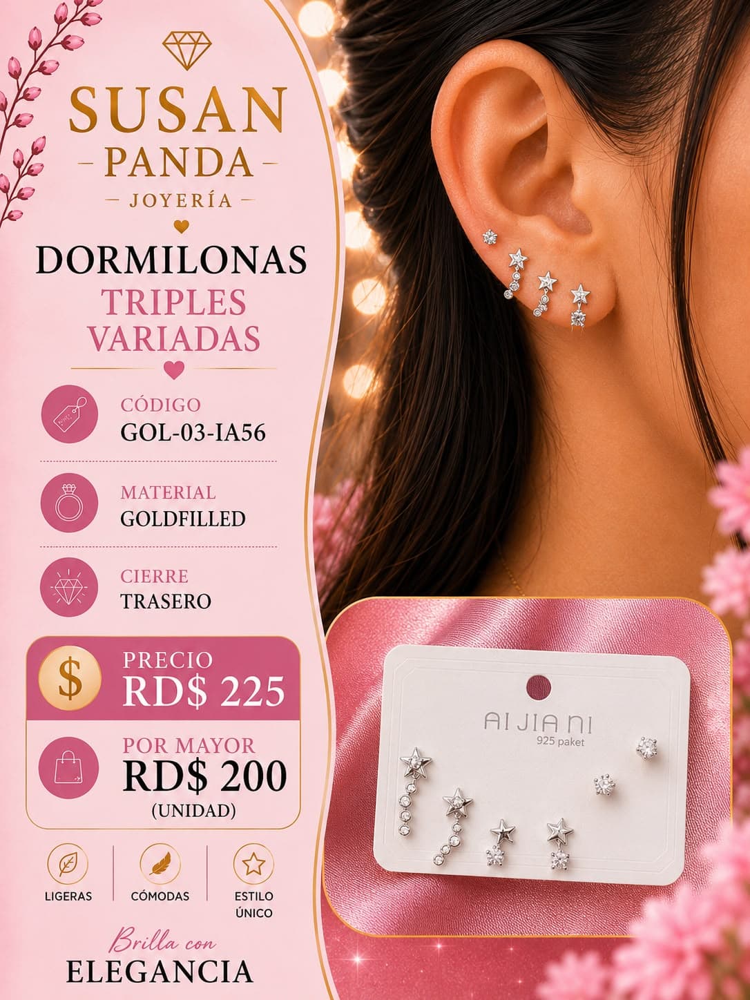 Paquete de Aretes de Tres Pc Goldfiller