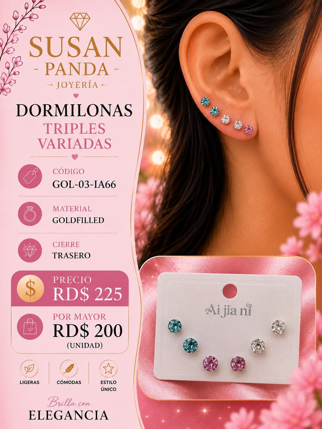 Paquete de Arete de Tres Pc Goldfiller