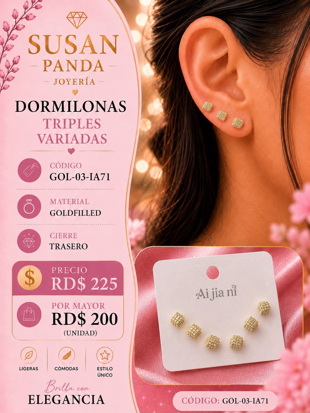 Paquete de Arete de Tres Pc Goldfiller