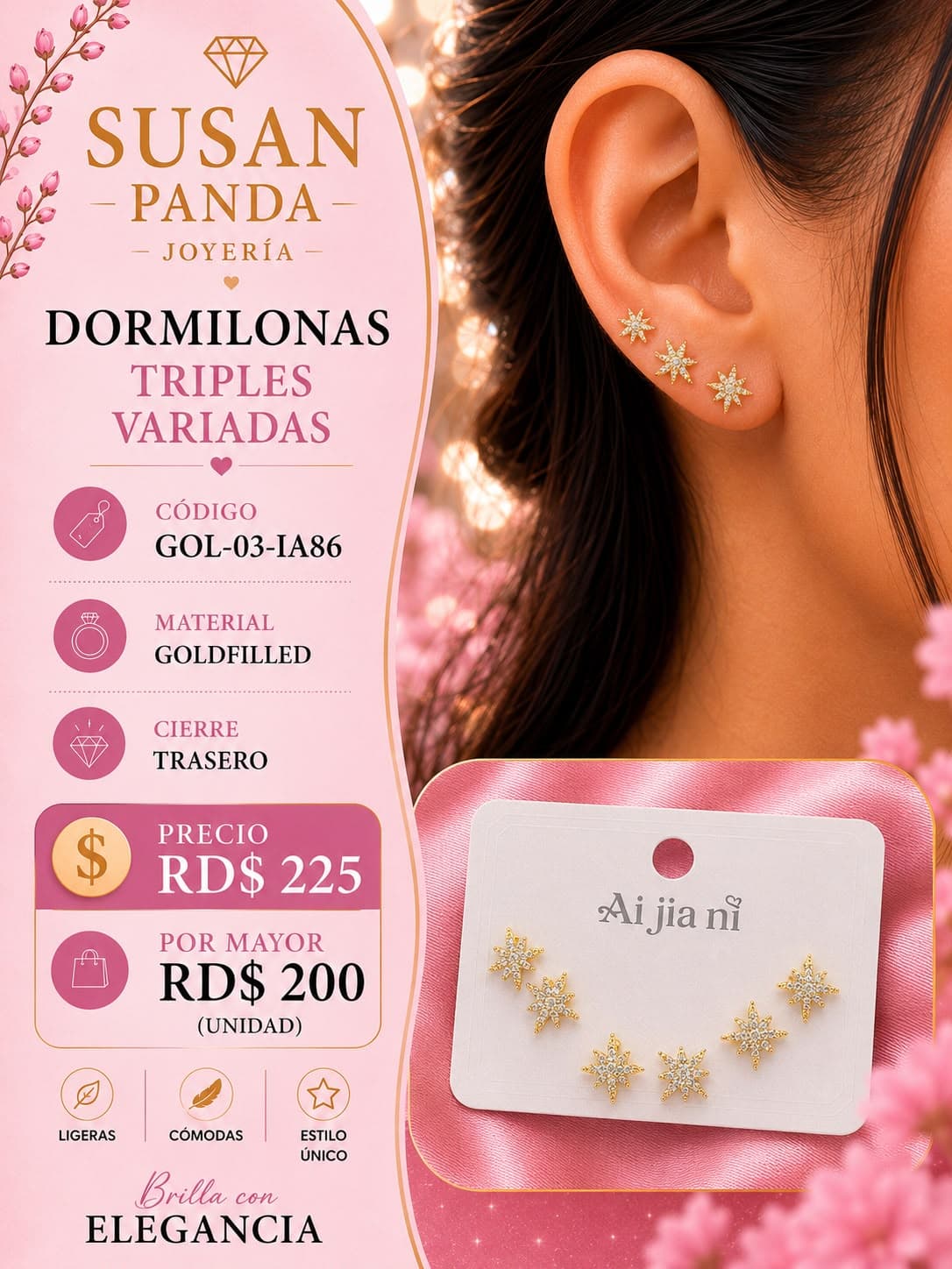 Paquete de Arete de Tres Pc Goldfiller