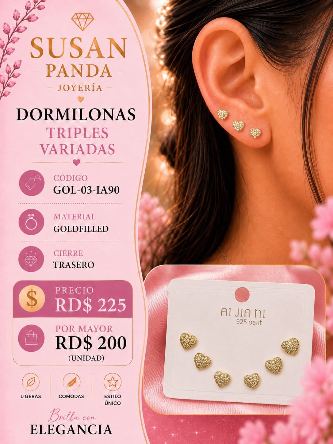 Paquete de Aretes Tres Pc Goldfiller