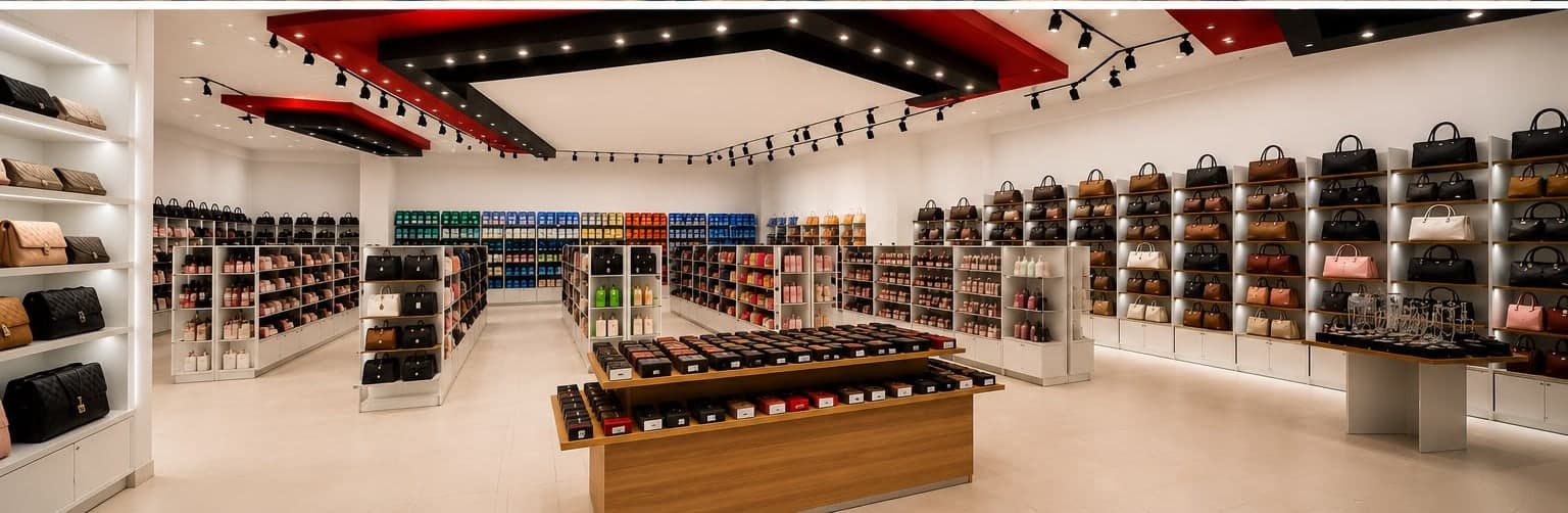 Interior de la tienda CHALLENGER: carteras, billeteras y accesorios en exhibición