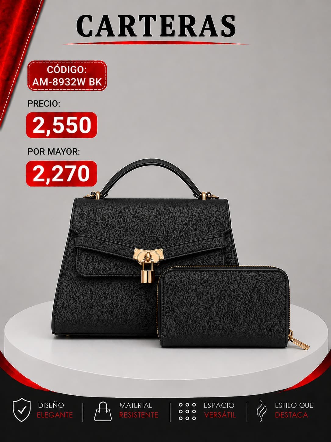 Cartera Negra AM-8932BK
