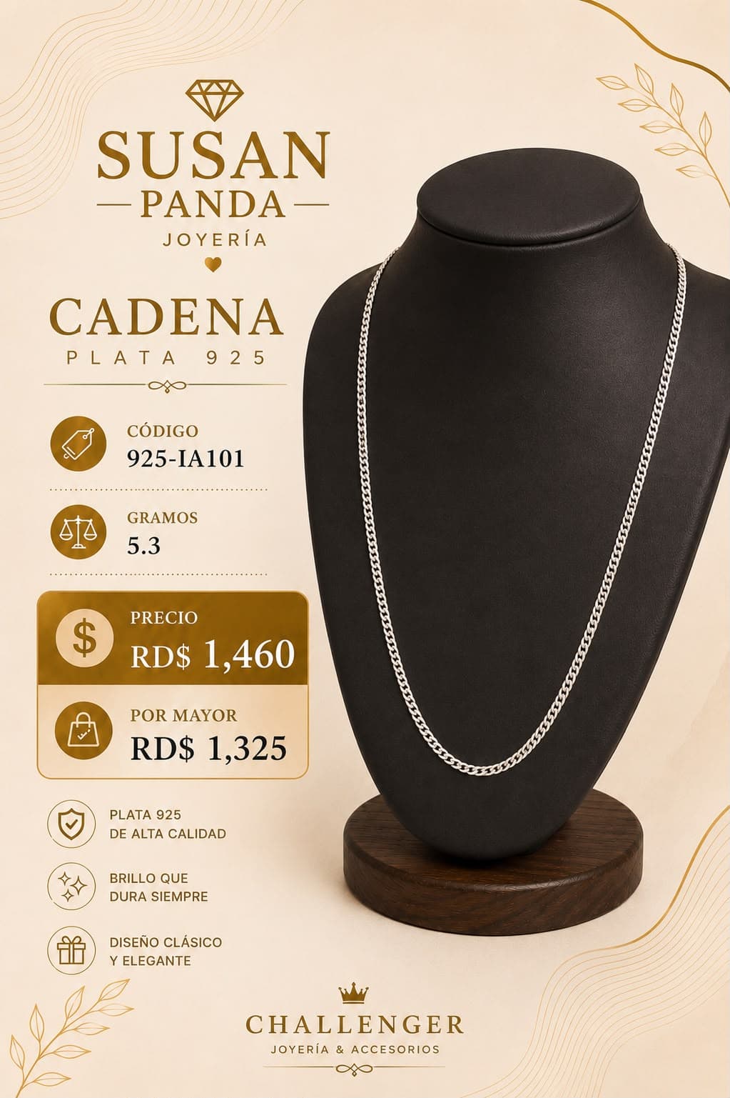 Cadena Cubana en Plata 925