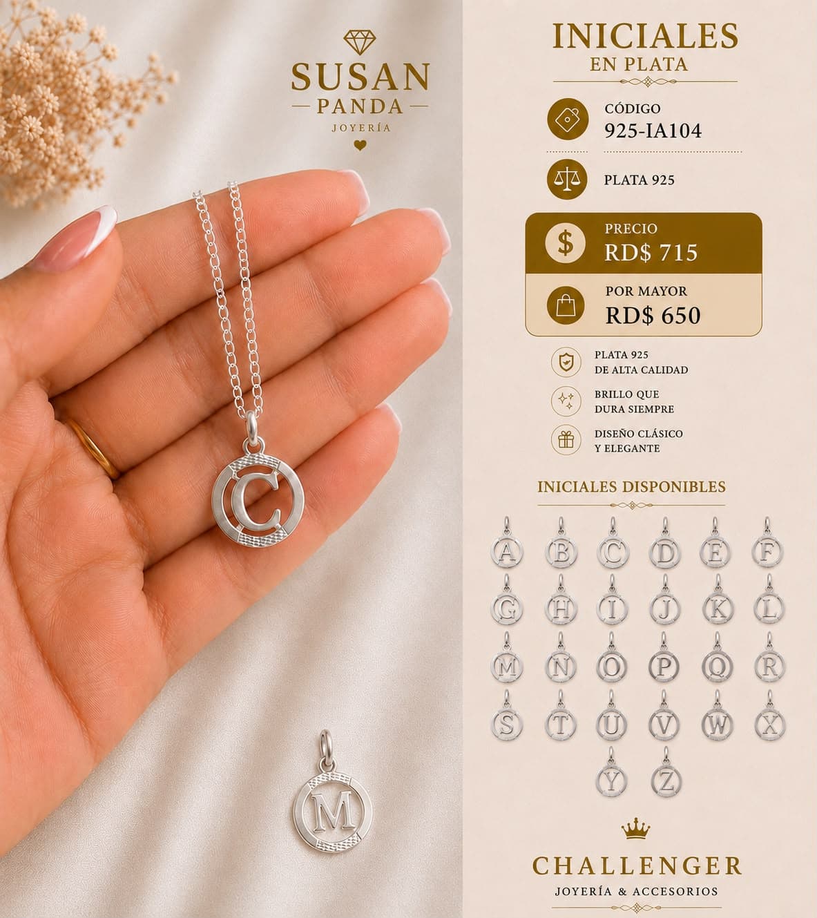 Medallas de Letras en Plata 925