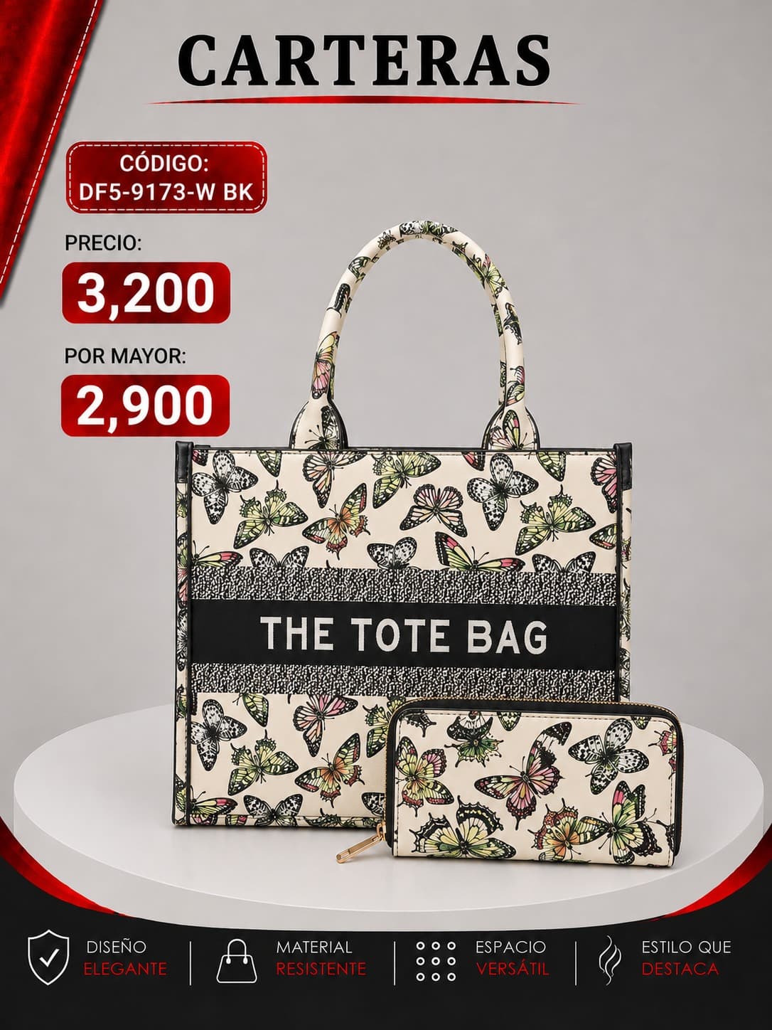 Cartera Negra C/ Mariposas DF5-9173BK