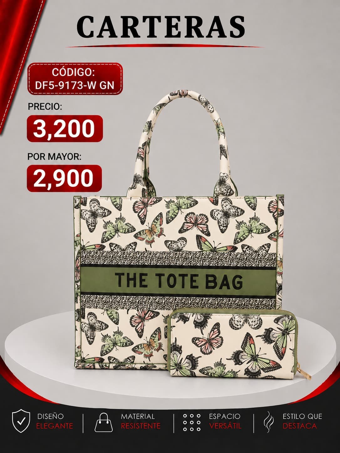Cartera Verde C/ Mariposas DF5-9173GN